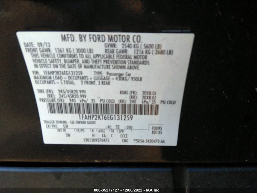 2014 FORD TAURUS SHO - 1FAHP2KT6EG131259