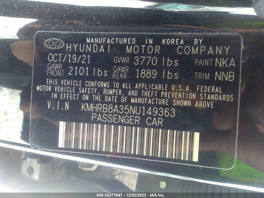 2022 HYUNDAI VENUE SE - KMHRB8A35NU149363