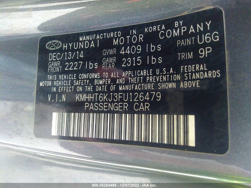 2015 HYUNDAI GENESIS COUPE 3.8L BASE KMHHT6KJ3FU126479