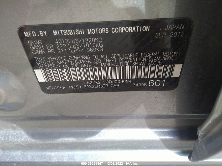 2013 MITSUBISHI LANCER SPORTBACK ES JA32X2HU8DU009694