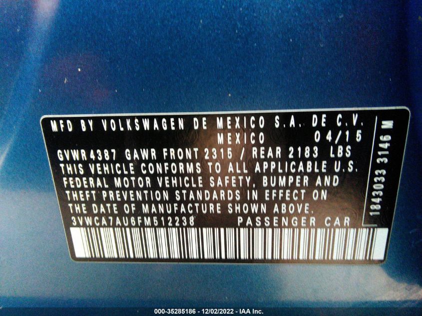 2015 VOLKSWAGEN GOLF SPORTWAGEN TDI S 3VWCA7AU6FM512238