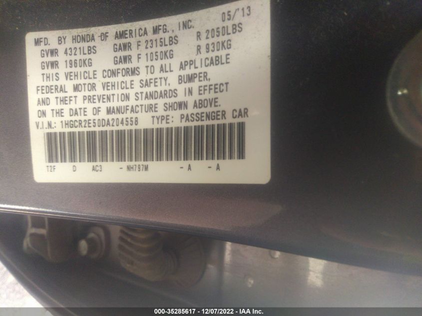 2013 HONDA ACCORD SDN SPORT - 1HGCR2E50DA204558