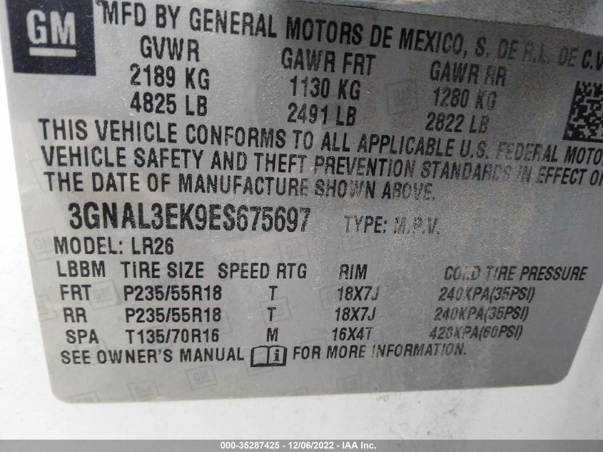 2014 CHEVROLET CAPTIVA SPORT FLEET LT - 3GNAL3EK9ES675697