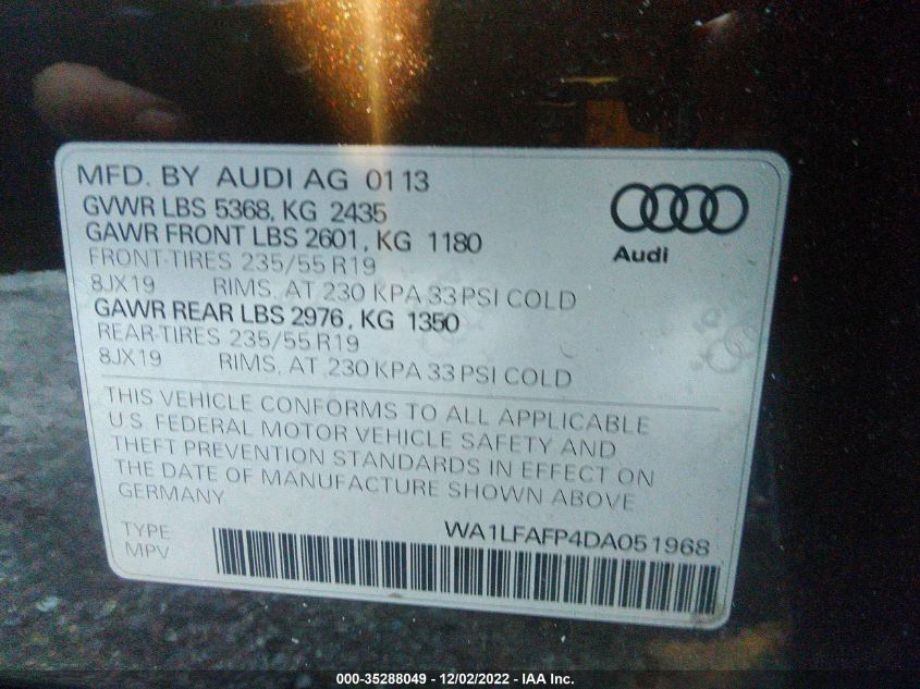 2013 AUDI Q5 PREMIUM PLUS - WA1LFAFP4DA051968