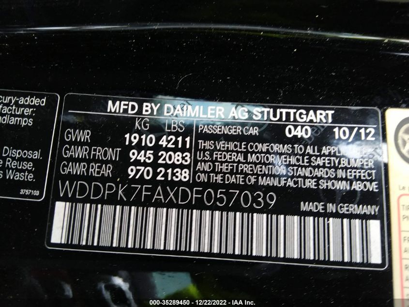2013 MERCEDES-BENZ SLK-CLASS SLK 55 AMG - WDDPK7FAXDF057039