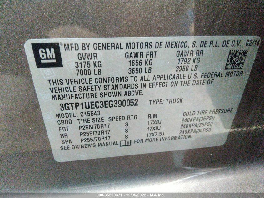 2014 GMC SIERRA 1500 SLE - 3GTP1UEC3EG390052