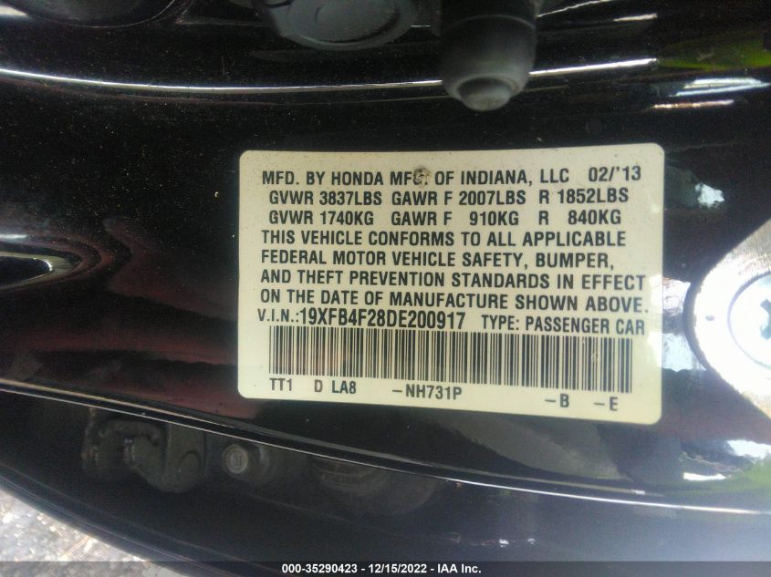 2013 HONDA CIVIC HYBRID 19XFB4F28DE200917