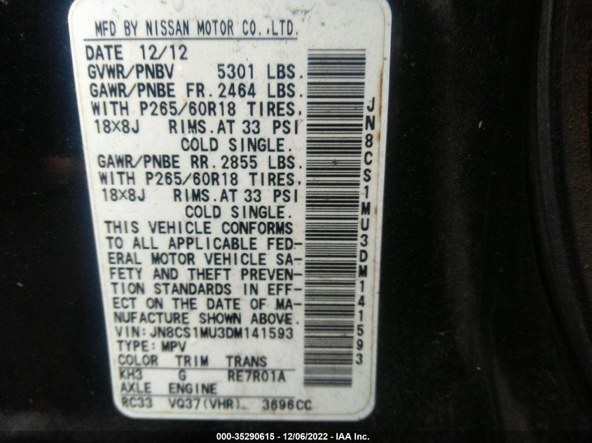 2013 INFINITI FX37 JN8CS1MU3DM141593