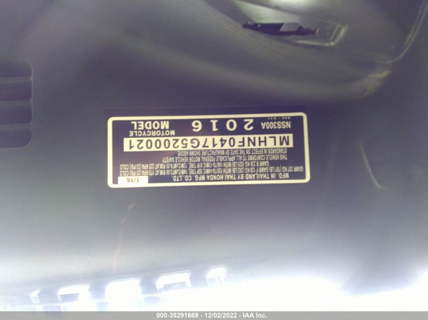 2016 HONDA NSS300 A MLHNF0417G5200021
