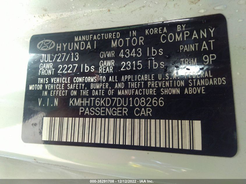 2013 HYUNDAI GENESIS COUPE 2.0T KMHHT6KD7DU108266