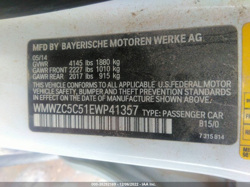 2014 MINI COOPER COUNTRYMAN S WMWZC5C51EWP41357