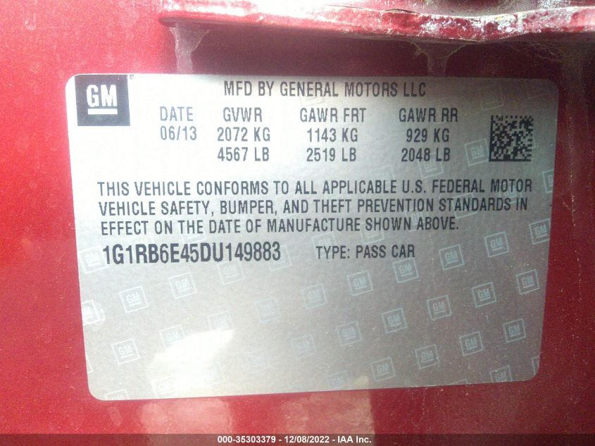2013 CHEVROLET VOLT - 1G1RB6E45DU149883