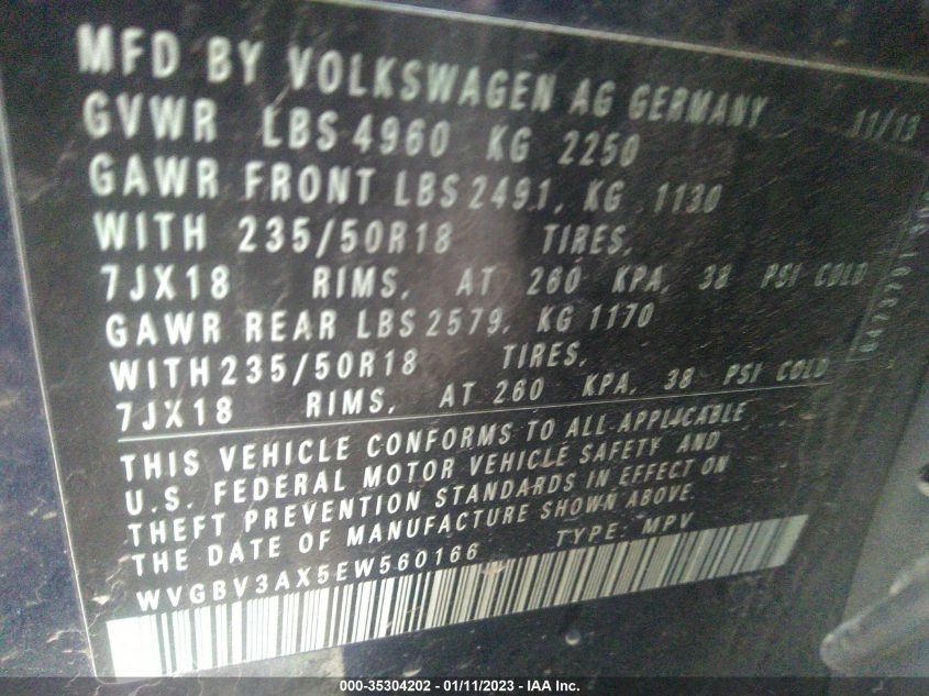 2014 VOLKSWAGEN TIGUAN SE - WVGBV3AX5EW560166