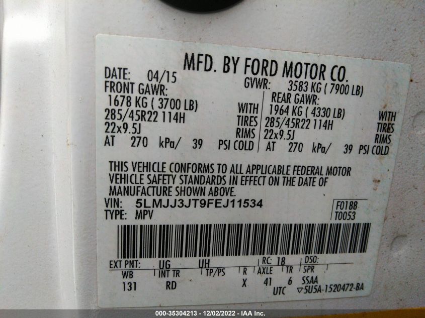 2015 LINCOLN NAVIGATOR L 5LMJJ3JT9FEJ11534