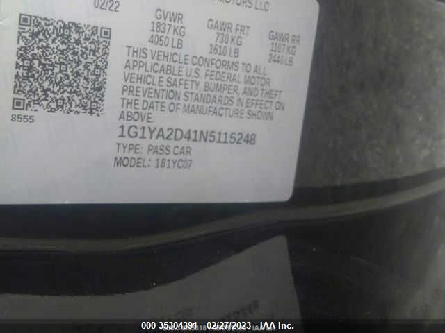 2022 CHEVROLET CORVETTE STINGRAY RWD  1LT - 1G1YA2D41N5115248