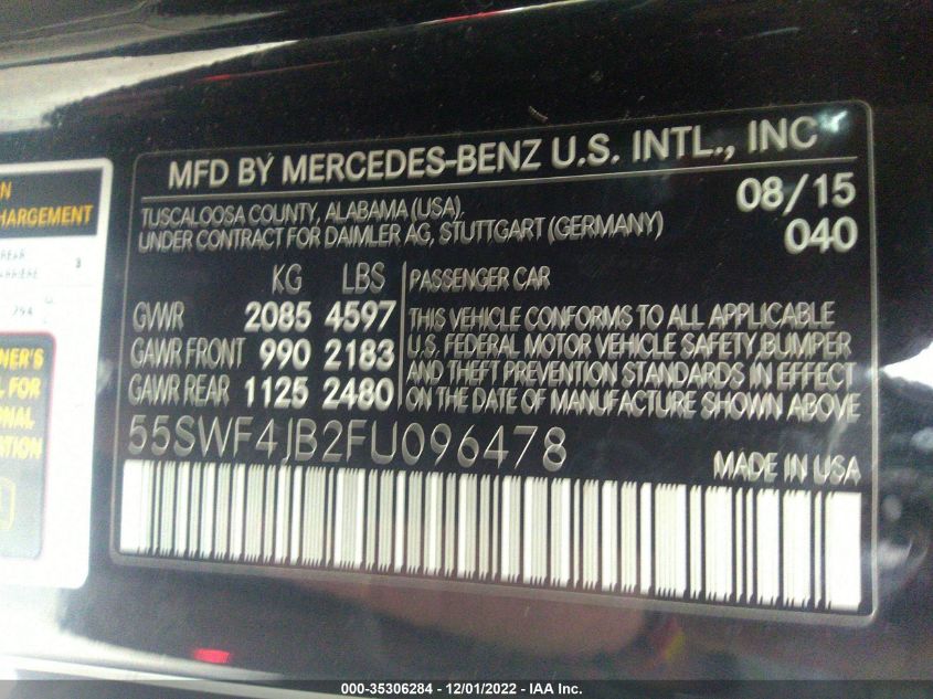 2015 MERCEDES-BENZ C-CLASS C 300 55SWF4JB2FU096478