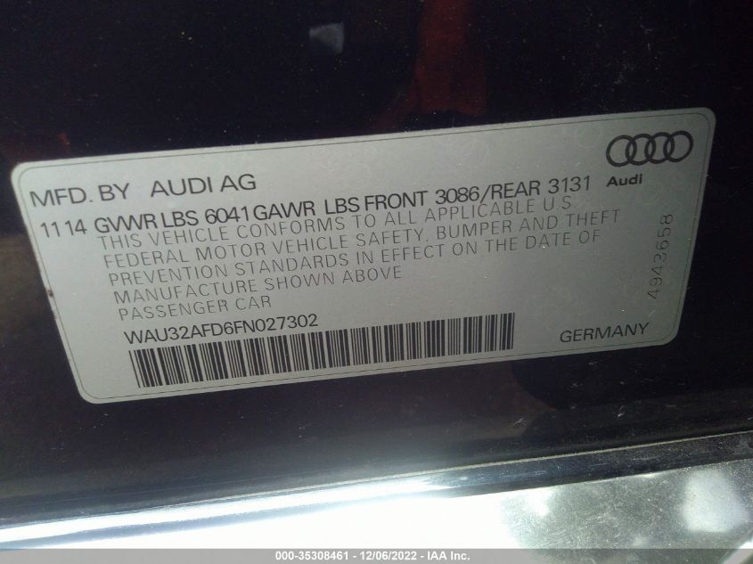 2015 AUDI A8 L 4.0T - WAU32AFD6FN027302