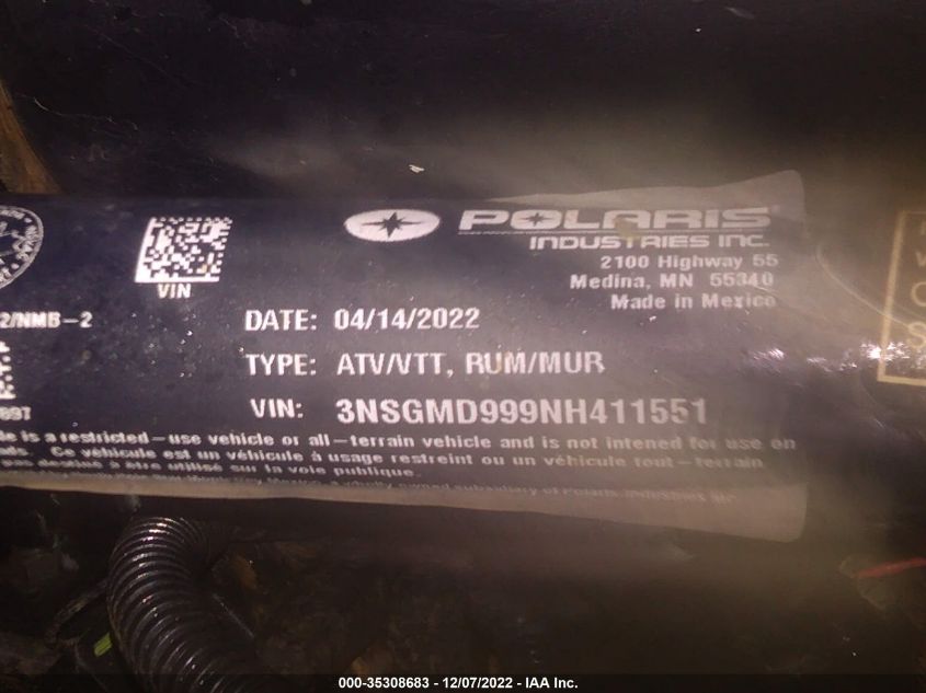 2022 POLARIS GENERAL XP 4 1000 DELUXE 3NSGMD999NH411551
