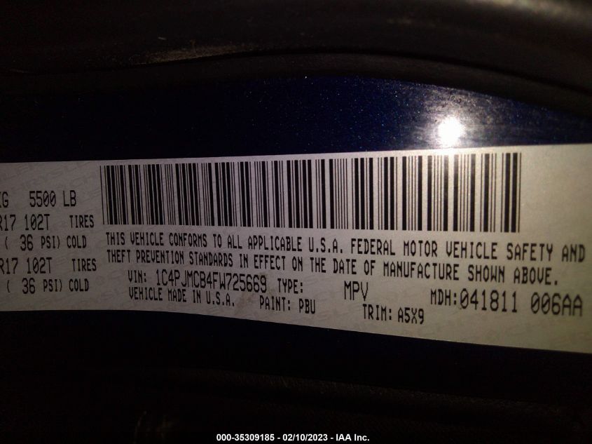 2015 JEEP CHEROKEE LATITUDE - 1C4PJMCB4FW725669