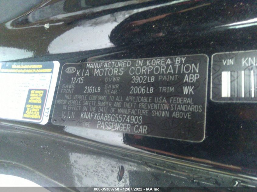 2016 KIA FORTE KOUP EX KNAFX6A86G5574903