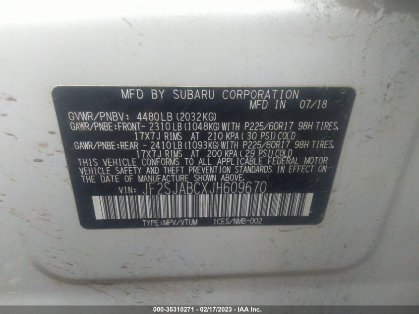 2018 SUBARU FORESTER - JF2SJABCXJH609670