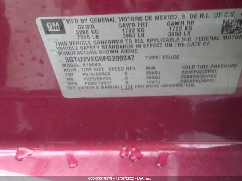 2015 GMC SIERRA 1500 SLT - 3GTU2VEC6FG299347
