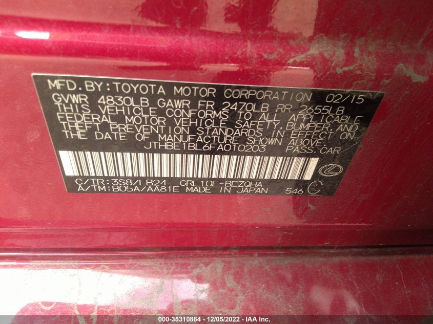 2015 LEXUS GS 350 - JTHBE1BL6FA010203