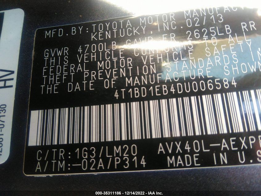 2013 TOYOTA AVALON HYBRID XLE PREMIUM 4T1BD1EB4DU006584