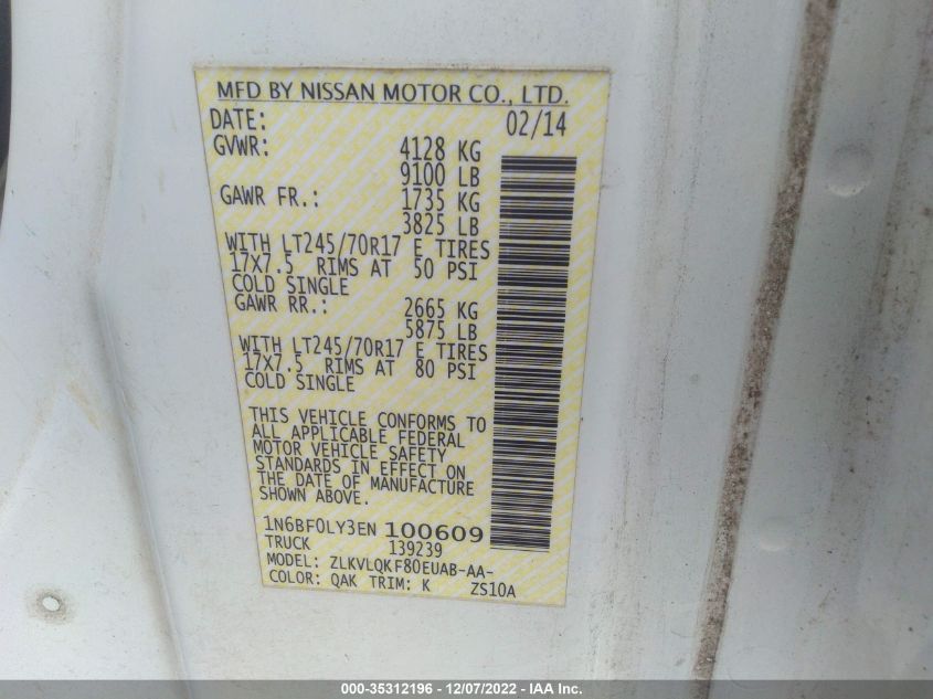 2014 NISSAN NV SV/S 1N6BF0LY3EN100609