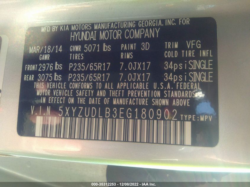 2014 HYUNDAI SANTA FE SPORT - 5XYZUDLB3EG180902