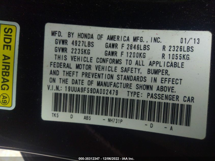 2013 ACURA TL TECH 19UUA9F59DA002479