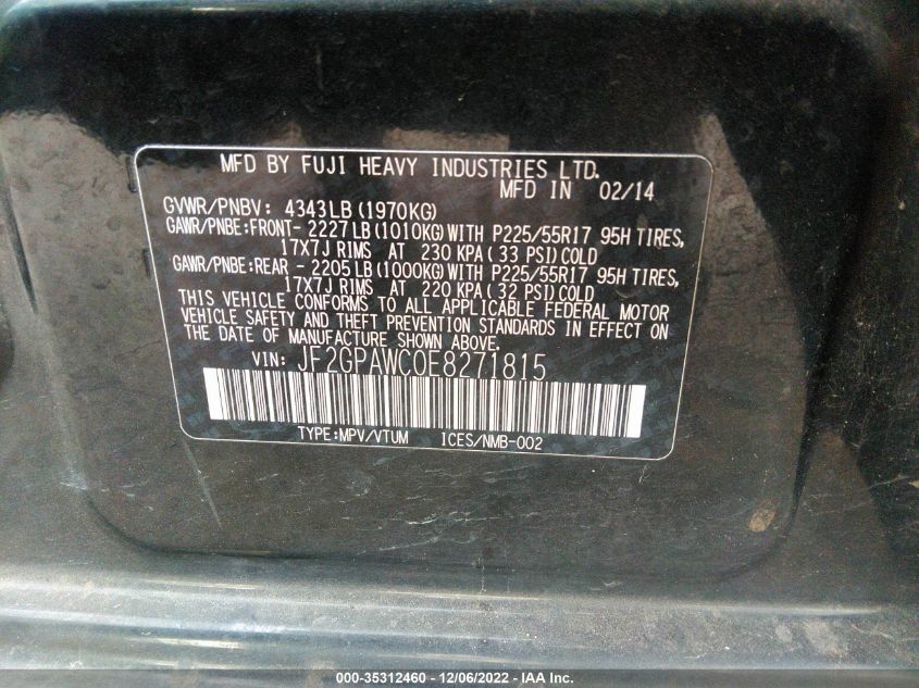 2014 SUBARU XV CROSSTREK PREMIUM JF2GPAWC0E8271815