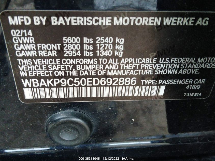 2014 BMW 5 SERIES 550I XDRIVE WBAKP9C50ED692886