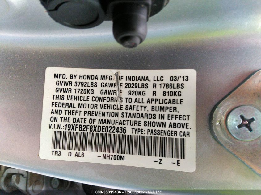 2013 HONDA CIVIC SDN EX 19XFB2F8XDE022436