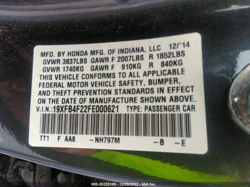 2015 HONDA CIVIC HYBRID 19XFB4F22FE000621