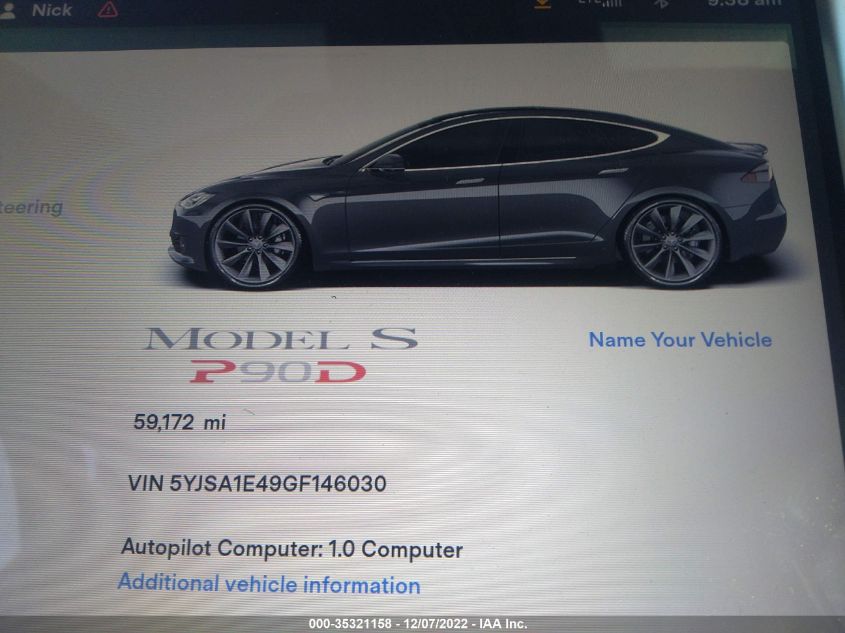 2016 TESLA MODEL S 90D/P90D/P100D/P85D 5YJSA1E49GF146030