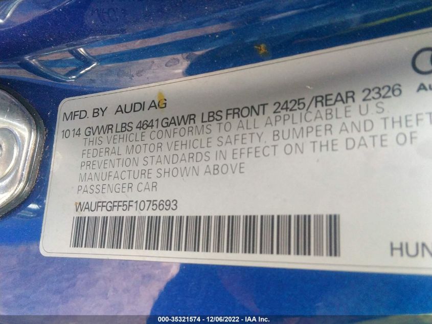 2015 AUDI S3 2.0T PRESTIGE WAUFFGFF5F1075693