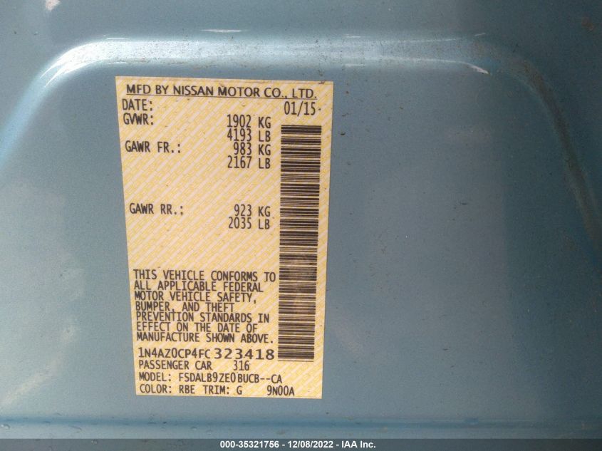 2015 NISSAN LEAF S 1N4AZ0CP4FC323418