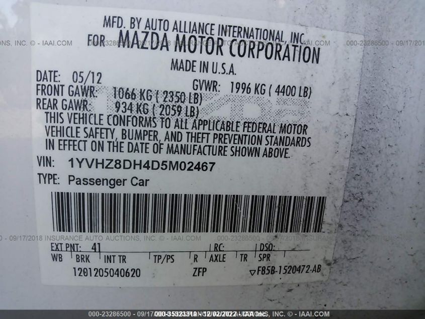 2013 MAZDA MAZDA6 I TOURING 1YVHZ8DH4D5M02467