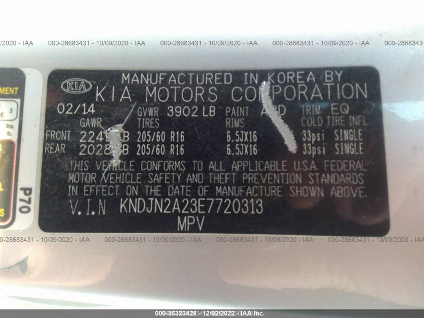 2014 KIA SOUL BASE KNDJN2A23E7720313