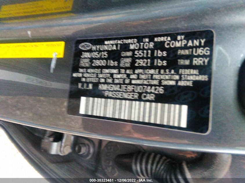 2015 HYUNDAI GENESIS 3.8L KMHGN4JE8FU074426