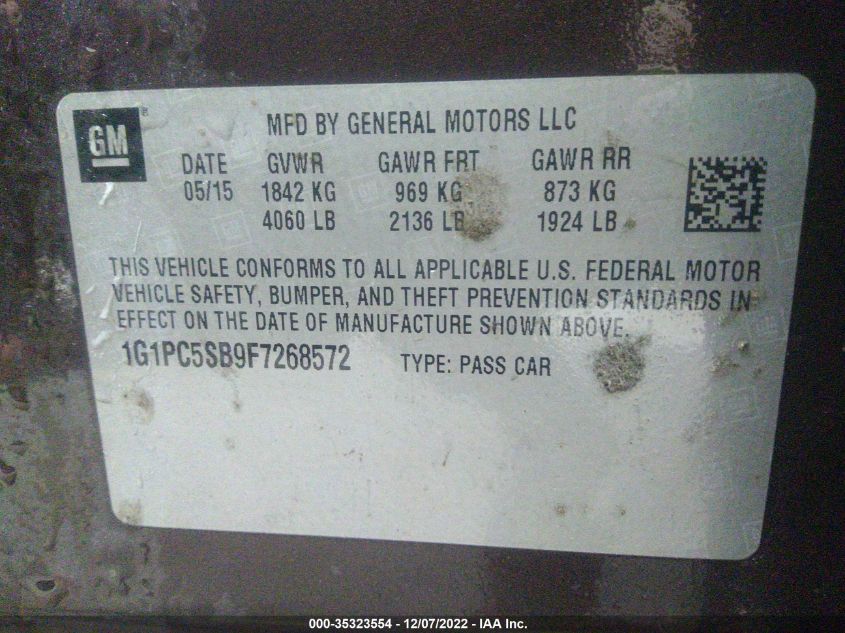 2015 CHEVROLET CRUZE LT - 1G1PC5SB9F7268572