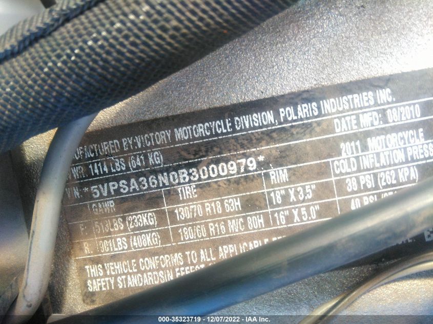 2011 VICTORY MOTORCYCLES VISION 8-BALL 5VPSA36N0B3000979