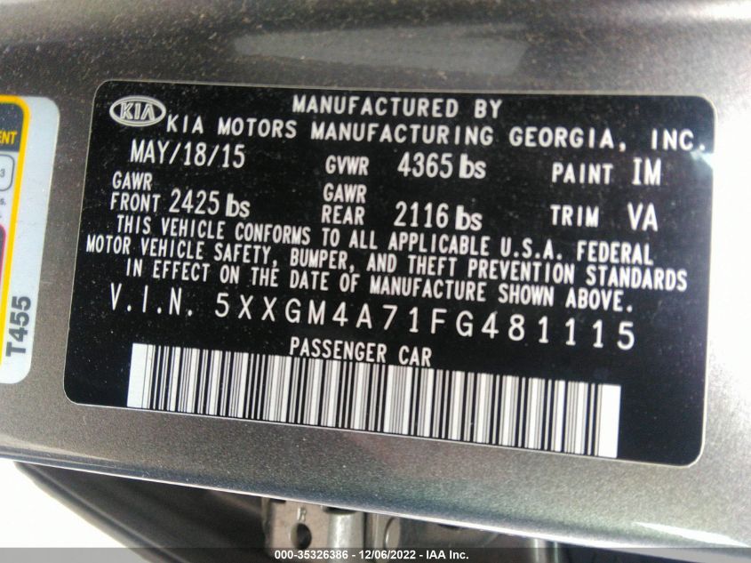 2015 KIA OPTIMA LX - 5XXGM4A71FG481115