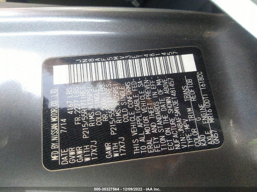 2014 NISSAN JUKE S JN8AF5MV3ET481457