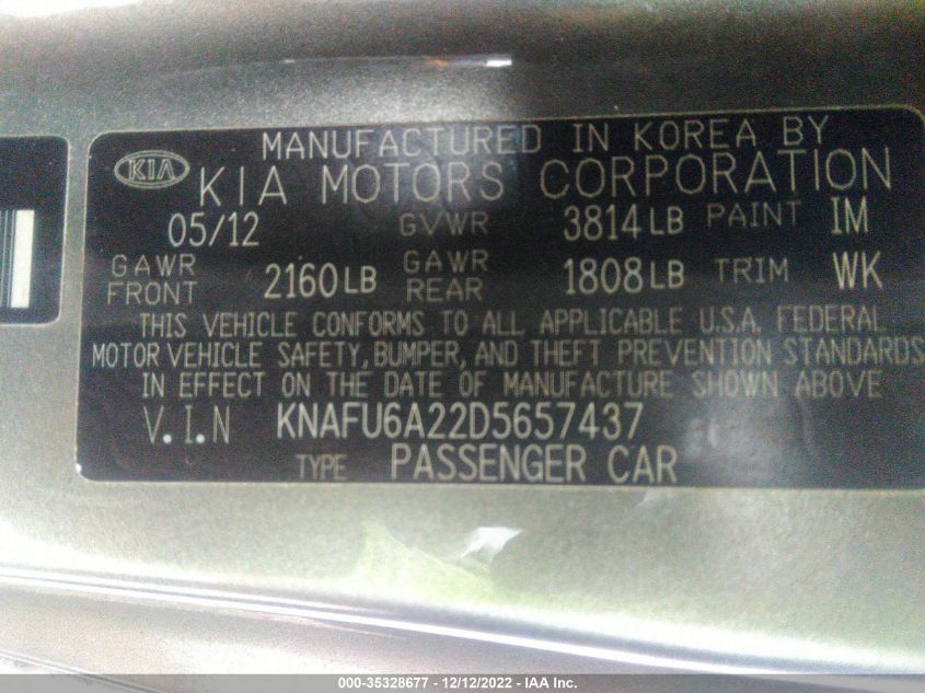2013 KIA FORTE KOUP EX KNAFU6A22D5657437
