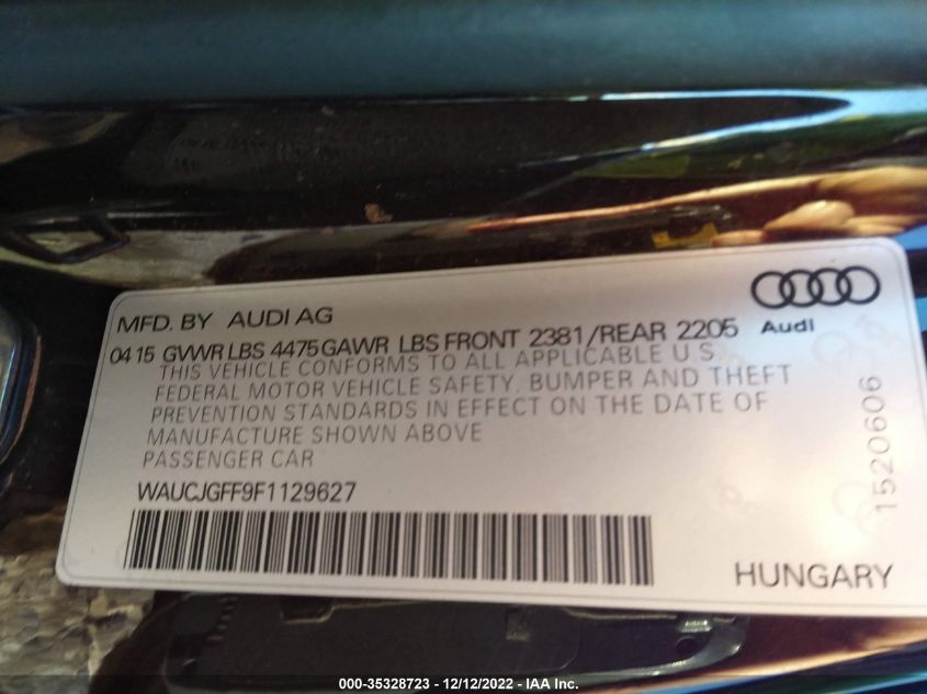 2015 AUDI A3 2.0 TDI PREMIUM PLUS WAUCJGFF9F1129627