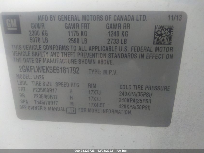 2014 GMC TERRAIN SLE 2GKFLWEK5E6181792