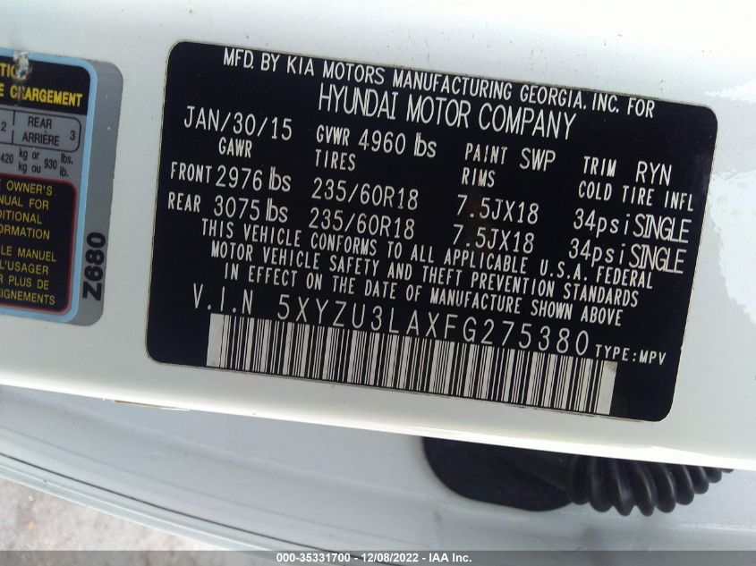 2015 HYUNDAI SANTA FE SPORT - 5XYZU3LAXFG275380