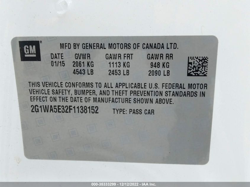 2015 CHEVROLET IMPALA LIMITED LS 2G1WA5E32F1138152
